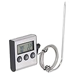 Digitales Grill-Thermometer, Fleischthermometer, Digitales Bratenthermometer mit Edelstahlsonde, Timer-Modus und LCD-Display zum Kochen von Grillgerichten, Fleisch, Ofen, Braten, Grill, 0–250 °C