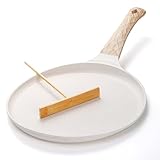 Hiceeden Antihaft Crepe Pfanne, 26cm Pfannkuchen flache Pfanne mit Spreizer, Antihaftbeschichtung Induktion Dosa Tawa Pan für Alle Herd, Induktion kompatibel, PFOA frei (weiß)
