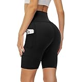 Missluck Radlerhose Damen mit Taschen Kurze Sporthose Hohe Taille Leggings Blickdicht Shorts Sommer Hose für Yoga Gym (Schwarz,L-XL)