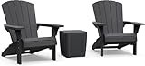 Keter Gartenlounge-Set - 2X Troy Adirondack Gartenstuhl mit Luzon Beistelltisch, Wetterfest, Holzoptik, Graphit, 85x80x96,5cm