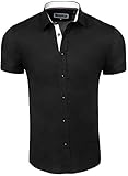 Carisma Casual Herren Hemd Kurzarm Slim-Fit mit Kentkragen für Freizeit Business Hochzeit 9102 schwarz XL