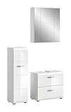 xonox.home – 3 TLG. Badezimmerkombination Ice 150x185x30 cm in Korpus weiß Nachbildung und Front weiß Hochglanz – Hochwertige Badmöbel-Kombi – modern, pflegeleicht & edel