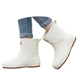 Fulidngzg Reitstiefel Damen, Gummistiefel Damen Kurz Wasserdicht Atmungsaktiv Antie-Rutsch Vintage Leichte Casual Stiefeletten für Garten Regen Gartenschuhe​ Halbhoch Stiefel