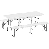 Outsunny Bierzeltgarnitur Klappbar 3-teiliges Set Campingtisch, 2 Bierbank mit Tragegriff, Festzeltgarnitur Biertischgarnitur für Balkon, Garten, Partyzelt 180 x 74 x 74 cm