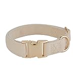 YUDOTE Ultraweiches Hundehalsband natürliche Baumwolle Cord für Mittel Hunde mit empfindlicher Haut,Cremeweiß