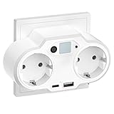 2 Fach Steckdosenleiste, Mehrfachsteckdose für Steckdose, Steckerleiste mit USB C, 4 in 1 Steckdosenadapter, Weiß