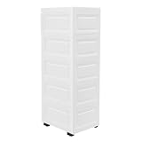 Levkitch Rollcontainer mit 5 Schubladen Weiß, 82 * 25 * 34cm mobiler Aktenschrank schmal Schubladenschrank, Büro Schrank Container Rollschrank