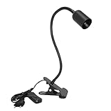 Sudnsadaks Lampenfassung E27, Klemmlampe mit Stecker und 120 cm Kabel, 360° Verstellbarer Schwanenhals, Klemmleuchte mit Schalter für Tiere, Wachsende Pflanze, Tischlampe, Schwarz (Ohne Glühbirne)