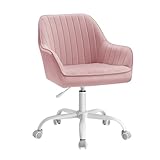 SONGMICS Bürostuhl, Drehstuhl mit Samtbezug, Schaumstoffpolsterung, höhenverstellbar, für Arbeitszimmer, Bar, pastellrosa OBG012R01