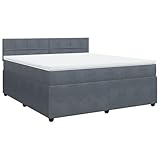 vidaXL Boxspringbett, Doppelbett mit Matratze Matratzenauflage, Bettgestell mit Lattenrost Kopfteil, Polsterbett Bett für Schlafzimmer, Dunkelgrau 180x200cm Samt