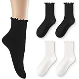BDEPSTR 2 Paar Socken mit Rüschen Damen Weiche Atmungsaktive, Damensocken süße Rüschensöckchen, Socken Freizeitsocken für Damen kurze Socken für Damen und Mädchen