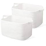 JOJOSEE Faltbarer Wäschekorb, Korb Aufbewahrung, 63L Große Aufbewahrungskorb, Laundry Baskets aus Baumwolle, Geflochten Aufbewahrungskorb mit Henkel für Decken, Kleidung, Spielzeug, Weiß, 2 Pack