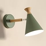Nordische Wandleuchte aus Holz, verstellbare Macaron-Kinder-Nachttisch-Wandlampe mit trichterförmigem Metalllampenschirm, E27, moderne Retro-Wandlampe aus Holz für Wohnzimmer (Farbe: Groen) charitable