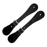 ZEEKSTAR 2 Stück handgefertigte Sporenriemen aus Leder - Western-Reitausrüstung für Cowboy, Herren & Damen - Vollnarbenleder Stiefelzubehör (Schwarz)