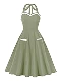 Vsadsau Neckholder-Kleid für Damen, rückenfrei, Cocktail-Partykleid mit Taschen, Vintage-Kleid, Armee Gn8, XL