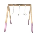 Liefjes & Co Baby Spielbogen aus Holz – Spieltrapez mit Hängespielzeug: Regenbogen, Mond & Wolke – Babygym – Baby Spielzeug ab 0 Monate – Geschenk für Neugeborene (Rosa)