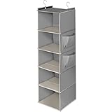 Cozary Hängeorganizer Kleiderschrank Organizer mit 5 Fächern, Faltbar Schrank Organizer Kleiderschrank mit Metallhaken - Grau