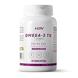 HSN DHA Vegan 250mg | 120 Pflanzliche Perlen | Veganes Omega-3 in natürlicher Triglyceridform [TG] | 500mg Algenöl (Schizochytrium sp.) pro Tagesdosis | Non-GMO, Glutenfrei