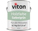 Viton Holzfarbe in Salbeigrün - 0,7 Kg Holzlack Seidenmatt - Wetterschutzfarbe für Außen - 3in1 Grundierung & Deckfarbe - Profi-Holzschutzlack - KE31 - RAL 6021 Blassgrün/Pastellgrün