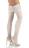sesto senso Halterlose Strümpfe 50 DEN Spitze Mikrofaser Blickdicht Damen white 3/4 M/L Weiß