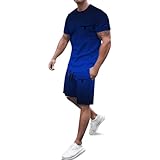 Torwart Anzug Herren T-Shirt mit Farbverlaufsdruck, lockeres Sommersport-Set Gärtner Weste (Blue, XXXL)