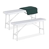 Relaxdays Bierbank 2er Set, Faltbare Partybank für Terrasse & Garten, Kunststoff, Campingbank HBT: 42x100x25 cm, weiß