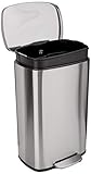Amazon Basics Rechteckig 50 l Mülleimer für die Küche mit Stahlrohrpedal - Sanft Schließend mit Deckel, für Küche, Bad oder Büro, 13.2 gallons, Satiniertes Nickel