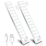 Schrankbeleuchtung LED Unterbauleuchte Küche LED Leiste mit Bewegungsmelder 2 Stück Schranklicht Schrankleuchte Batterie USB Akku Lampe Schrankleuchten Kabellos für Kleiderschrank/Treppe/Kofferraum/RV
