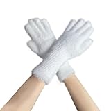 LERTREEUK Plüsch flauschige Vollfingerhandschuhe Winter Warm Erweiterte Touchscreen Handschuhe Gestrickte dehnbare Handschuhe für Frauen Männer (Weiß)