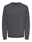 Herren O&S Basic Sweatshirt Regular Fit Pullover Langarm Jumper Sweater Shirt ohne Kapuze ONSCERES, Farben:Grau-3, Größe:XL