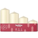 Bolsius Glatte Stumpenkerzen - 4er Set - Adventszeit - Elfenbein - Verschiedene Größen - Dekorative Haushaltskerzen - Lange Brenndauer - Unparfümiert - Mit Natürlichem Pflanzenwachs - Ohne Palmöl