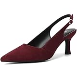 Mostrin Kitten Heels für Damen, Slingback, spitz, geschlossene Zehen, Pumps, Schuhe für Hochzeit, Party, Pendeln, Burgunderrot Wildleder, 37.5 EU