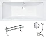 VBChome Badewanne 180x80 cm Rechteck Acrylwanne Weiß mit Siphon & Wannenfüßen | Antibakterielle Oberfläche, Wärmedämmung, Ablaufgarnitur Chrom | Moderne Design Badewanne