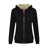 MANLUODANNI Damen Kapuzensweatshirt, Damen Kapuzenjacke Sweatjacke Kapuzenpullover Hoodie mit Zipper Baumwolle Sweatshirtjacke Pullover mit Fleecefutter Schwarz XL