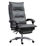 Ergonomischer Bürostuhl aus Leder mit einziehbaren Fußpedalen, voll geneigter Chefsessel mit hoher Rückenlehne, drehbarer Chef-Arbeitsstuhl