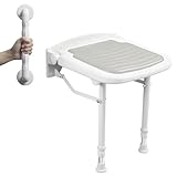 Duschklappsitz Für Wandmontage Zusammen mit Armlehne,Duschsitz Klappbar Wandmontage, Für ältere Menschen, Dusche Klappsitz, Duschstuhl Klappbar, Duschhocker Wandmontage, Maximale Belastung 280 Kg