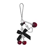 Muorruo Handyanhänger-Gurt, süße Kirsch-Handygurte, ästhetische rosa-rot-schwarze Blaukirschen-Handykette, Y2K-Zubehör für Kamera-Schlüsselanhänger-Taschenanhänger-Dekor-Geschenk