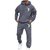 Generisch Herren-Sweatshirt-Anzug-Set mit Kapuze, lässiger Basketball-Print, Jogger-Outfit, bequemer Streetwear-Trainingsanzug für den Winter und Herbst (Dark Gray, M)