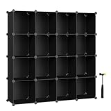 SONGMICS Schuhregal, Regalsystem, Steckregal, Set aus 16 Würfeln, DIY Regal, stapelbar, aus PP-Kunststoff, als Garderobe, für Schlafzimmer, Büro, 31 x 123 x 123 cm, schwarz LPC44BK