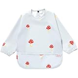 Zemiu Lätzchen Baby mit Ärmeln, 100% Wasserdicht & Weiches PU-Material, Maschinenwaschbar, Langärmeliger Schutzanzug Für Säuglingsfütterung - Geeignet Für Babys Von 6 Bis 30 Monaten -Khaki