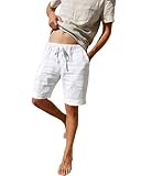 LVCBL Leinenhose Herren Kurz Leinen Shorts für Herren Klassische Passform mit Taschen Weiß XL