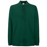 Fruit of the Loom Premium Langarm-Poloshirt für Herren, waldgrün, XXL