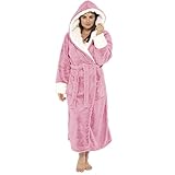 YIzdegg Bademantel Damen Flauschig - Warm Flannel Fleece BademäNtel FüR Damen Hausmantel Warm Bathrobe Weich Knielang Loungewear Homewear Saunamantel GroßE GrößEn NachtwäSche Morgenmantel Pyjama