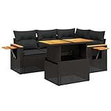 vidaXL Garten Sofagarnitur mit Kissen 5-TLG., Gartenmöbel Gartengarnitur, Sitzgruppe Sitzgarnitur, Lounge Sofa Garnitur Terrasse, Schwarz Poly Rattan
