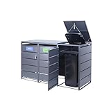 Albatros Mülltonnenbox 3er Tonne | bis 240 Liter | Anthrazitgrau RAL 7016 | verzinkter Stahl | Premium Dämpfer| Aufkleber-Set | wetterfest| verstellbare Füße| Türgriff mit Schloss | Gartenbox