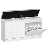 Hzuaneri Schuhbank mit Sitzfläche, Schuhschrank mit 2 Klappen, für 8-12 Paar Schuhe, Schuhablage Verstellbar für Eingangsbereich, Flur, Wohnzimmer, Weiß SB26303GY