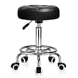 Rollhocker PU Leder Rund Gepolstert, Arbeitshocker Höhenverstellbar Rollen mit Fußstütze , 360° - Drehung Drehocker ，Tragfähigkeit 150kg für Spa Zeichnung Salon Arbeit Büro Tattoo Hocker. (Tinte)