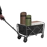 Bollerwagen Faltbar, Handwagen Faltbar Zusammenklappbarer Bollerwagen mit Rädern verstellbarem Griff 90KG belastbar für den Außenbereich, 46 * 71.3 * 67 cm Schwarz