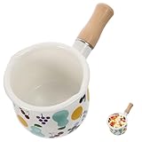 BRIGHTFUFU Handgefertigter Emaillierter Milchtopf mit Langem Griff Kleiner Butterwärmer und Breiwärmer für Junge Mädchen Sicherer Kochtopf für Unterwegs Einfach zu Reinigen und Vielseitig