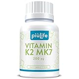 Vitamin K2 MK7 200 µg – 360 Mini Tabletten PiùLife, 100% All-Trans Menachinon, hochdosiert, 1 Tablette pro Tag – vegan, glutenfrei & laktosefrei – Vitamin K Ergänzung für Knochen & Gelenke
